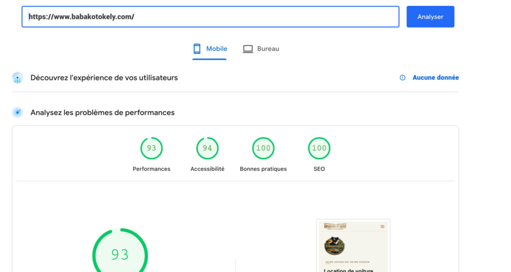 Agence web Madagascar babakotokely pagespeed